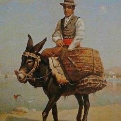 A man riding a donkey